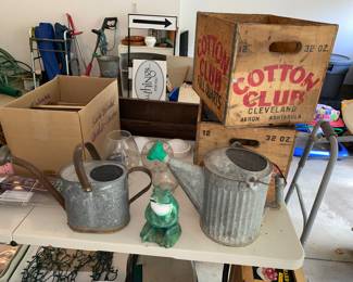 Cotton Club crates, watering cans