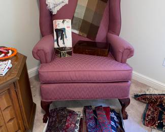 Men’s ties- pink wingback armchair 