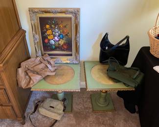 MCM gold and green end tables 