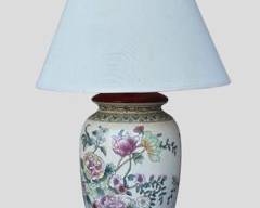 Vintage Asian Ceramic Ginger Jar Table Lamp with Shade Floral and vine