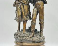 Antique Ernest Rancoulet, Rencontre la source Bronze Statue on Marble Base