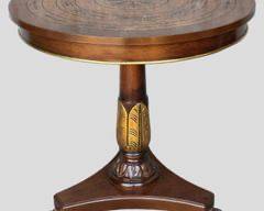 Fantastic 20th Round Wood Side Table with Inlaid Top Hand Carved Details Scrolled Feet Gilt Painting on Pedestal