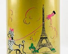Vintage Hand painted Metal Tole Paris Eiffel Tower Poodle Dog waste Basket Hollywood Regency Style