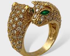 Figural Panther Double Head Gold Toned Statement Ring Size 10