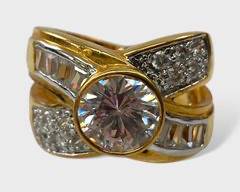 Fine Gilt Sterling Silver Gemstone Statement Ring Size 8.5