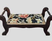 Antique needlework Hand Carved Small Stool Fancy Brass Tack Trim