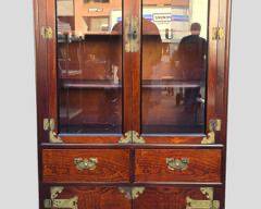 Vintage Asian Wood Display Cabinet with Glass Front 2 Doors 2 Drawers with Ornate Brass Hardware see lot 1260 for a pair