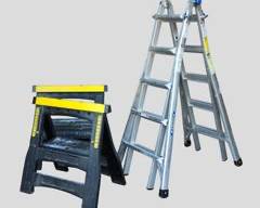 Werner 300LB Aluminum 21FT Ladder and Pair of Stanley Saw Horses