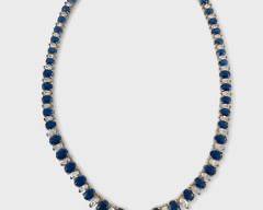 49 Grams Fine Sterling Silver Blue Gemstone CZ 18 Inch Statement Necklace