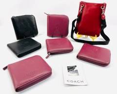 COACH Vintage Leather Zippered CD Cases (Lot of 6 - 4 Mauve and 2 Black) Plus Bonus COACH Red Leather Crossbody Envelope Bag with Exterior Pocket and Black Webbing Strap