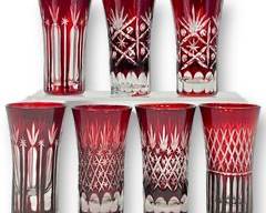 4.25 Fine Cranberry Ruby Red Cut Bohemia To Clear Set Of Seven Glasses