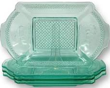 Set Of Four Antique EAPG McKEE Stagged Pattern Circ 19th Century Green Deer Pine Tree Band Diamond Bread Plates