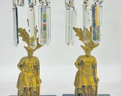 Antique Bronze Crystal Drop Garniture Girandole Candle Holders