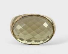 Fine Gilt Sterling Silver Faceted Gemstone Statement Ring Size 9.5 - 8 Grams