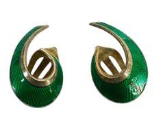 Fine Sterling Danish Modern Norway Green Enamel Modernist Clip on Earrings 5 grams MCM Mid Century Modern