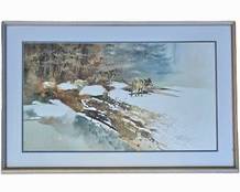 Wonderful M. Solberg Wolf Landscape Gilt Framed Lithograph Signed and Numbered