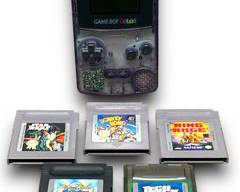 Nintendo Atomic Purple Game Boy Color Model: CGB-001 w/ x5 Games Including: Ring Rage, Tech Deck Star Wars, Donkey Kong, And Monster Rancher Battle Card GB