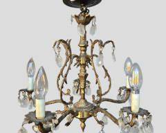 Vintage Ornate Brass & Crystal Chandelier Hollywood Regency Style
