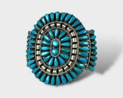 Navajo Zuni Sterling Silver Turquoise Cuff Bracelet Signed E. Benally.