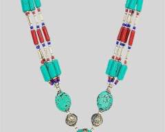 Vintage Tribal Turquoise Beaded Tribal Multi stone Statement Necklace W Perced Drop Dangle Earrings