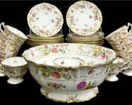 Fine Dresden English Bone China Fine Saucers Cups and Large Bowl