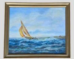 H.E. Read Furrow 1971 Signed Oil painting of Sailboat and Sea in Gilt Frame