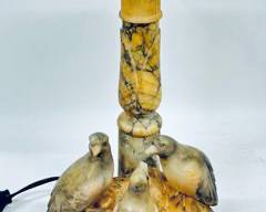 Fantastic Antique Carved Alabaster Nesting Figural Birds Lamp Statue goes with 1104