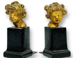 Pair Vintage BORGHESE Gilt Putti Cherub Bookends Hollywood Regency Style
