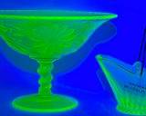 Vintage Uranium Green Glass Compote and Creamer