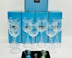 Nambe Designer Crystal Gobelts All in Original Box Like New With Art Glass Nambe bottle Stoppers