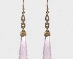 Fine 14K Yellow Gold Drop Dangle Pierced Gemstone Statement Earrings