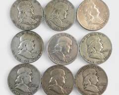 15 1951-1962 U.S. Franklin 90% Silver Half Dollar Coins - 186 Grams