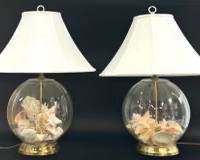 Pair Vintage Glass Globe s Seashell Filled Table Lamps