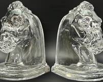 Vintage Art Deco Pressed Glass Horse Bookends
