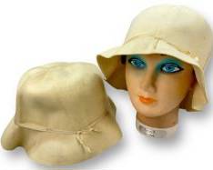 MULFORD of KAUKAUNA WISCONSIN and EFFANEM LTD LONDON Antique Ivory Felt Cloche Hats 7 and 1/8" Lot of 2