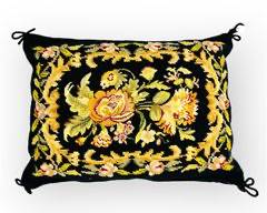 Vintage Fancy Wool Needlepoint Accent Pillow