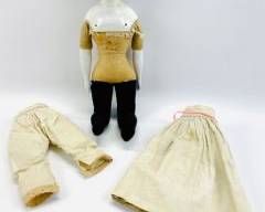 Lovely Antique German Frozen Charlotte Black Haired China Head Doll W/ Cloth Body And Original Clothing