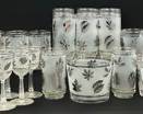 Vintage Libbey Crystal Silver Leaf Tumbler and Wine Glasses Lot MCM Mid Century Modern Hollywood Regency
