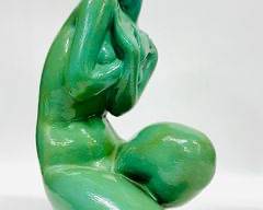 Vintage Art Deco Green Nude Glazed Pottery Lady Sculpture