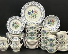 Vintage Johnson Brothers and Sarreguemines Dinner Plates, Salad Plates, Bowls, Saucers, Tea Cups, Creamer, and Sugar Bowl With Lid