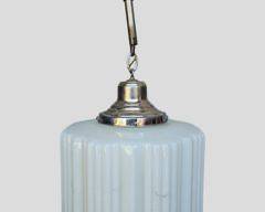 Vintage Art Deco MCM Mid Century Modern Hanging Glass and Metal Chandelier