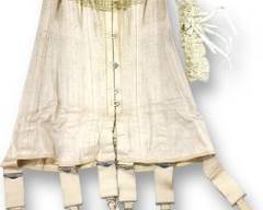 Antique Pale Pink Cotton Ladies Lace-up Corset with Garters, Chest 15" Waist 11" and Bonus Vintage Lace Garter