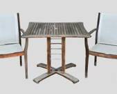 Barlow Tyrie Modern Teak Slatwood Dining Table and 2 teak wood Chairs Stainless Accents