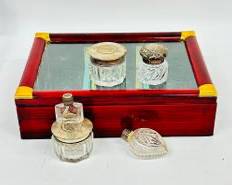 Antique Vanity Bottle Set with Display Lidded Sterling Silver Glass sterling silver 25 g.