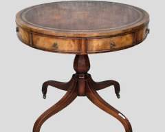 Fantastic Weiman 20th C Leather Top One Drawer Drum Table on Brass Casters