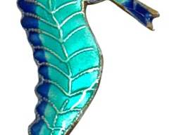 Fine Sterling Silver Enamel Figural Seahorse Pendant