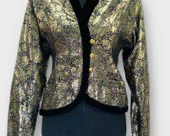 Vintage LANVIN PARIS Gold Brocade Black Velvet Smoking Metallic Jacket Size 38