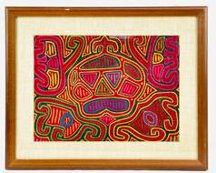 Vintage Framed Original Panama Abstract MOLA Textile Art Hippie Boho