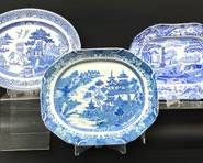 Fine JOHNSON BROS, SPODE, and BLUE CANTON MOTTAHEDEH Transferware Blue White Platters