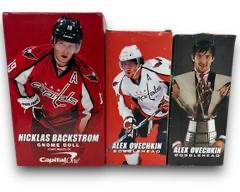 Washington Capitals Hockey Team Bobbleheads- 2013 Nicklas Backstrom Bobblehead, 2008 Alex Ovechkin Bobblehead, and 2006 Alex Ovechkin Bobblehead